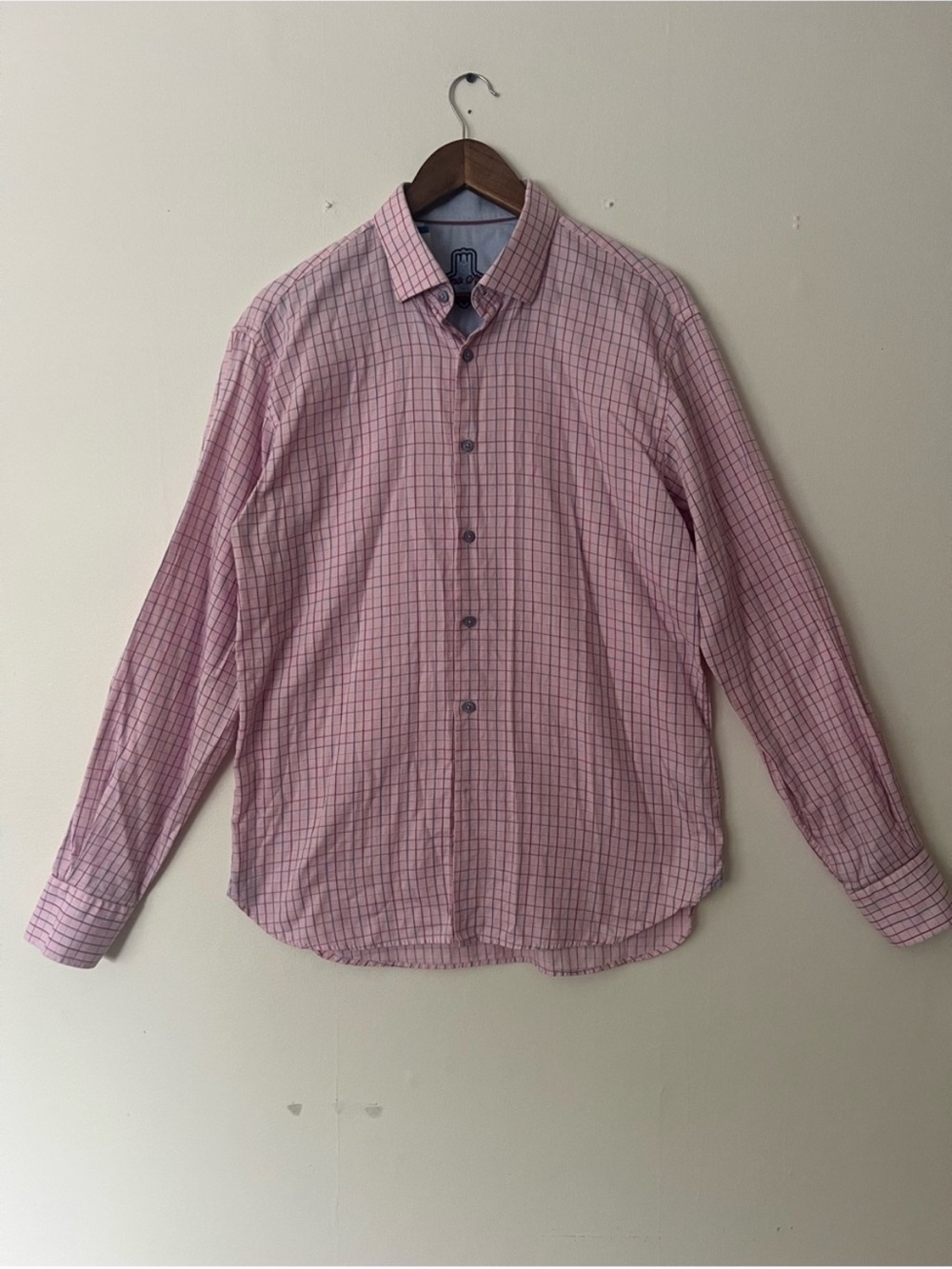Luciano Visconti dress shirt , men’s L, pink check , office dressy preppy